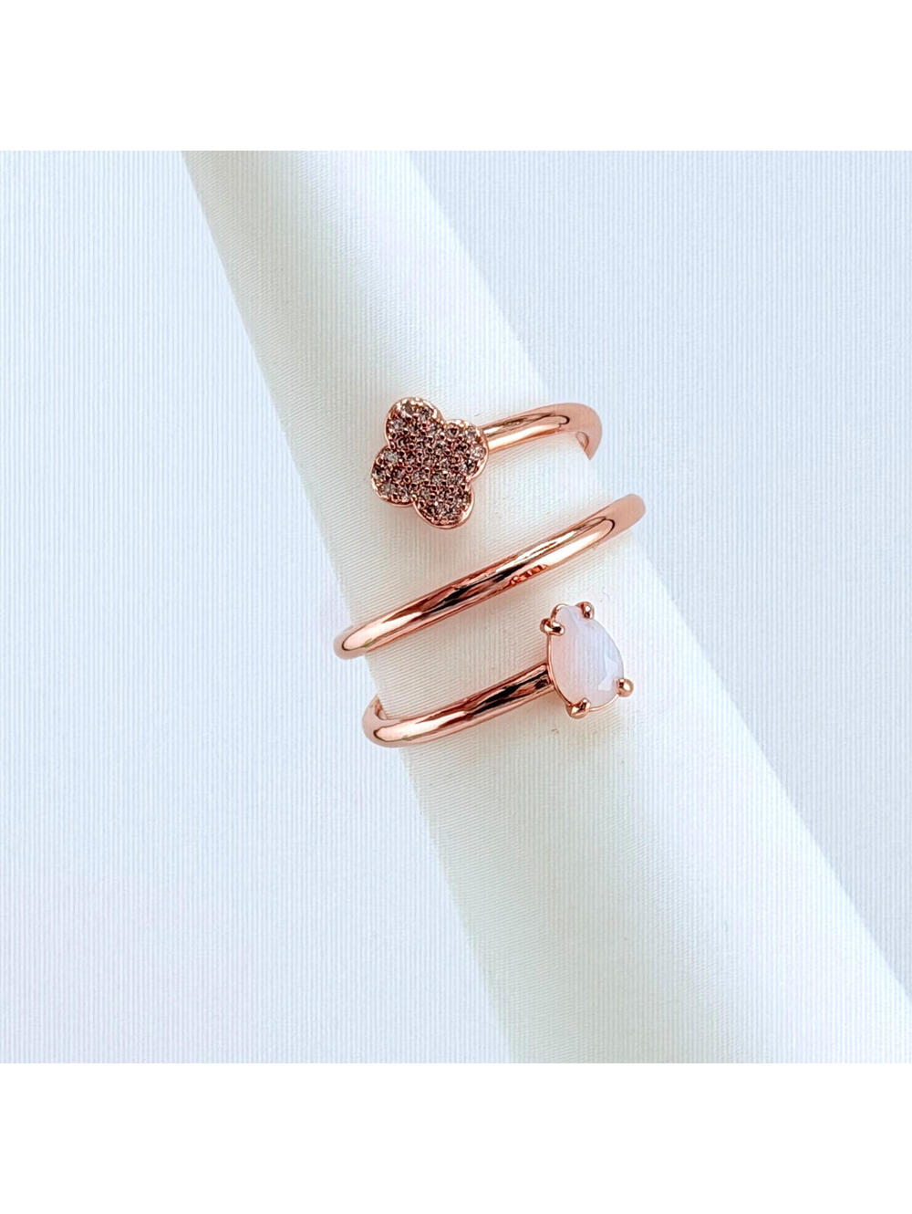 Bomb Party Ring Sz 7 "Glitz Happens” RG75898 Moonstone on Rose Gold Pave CLOVER